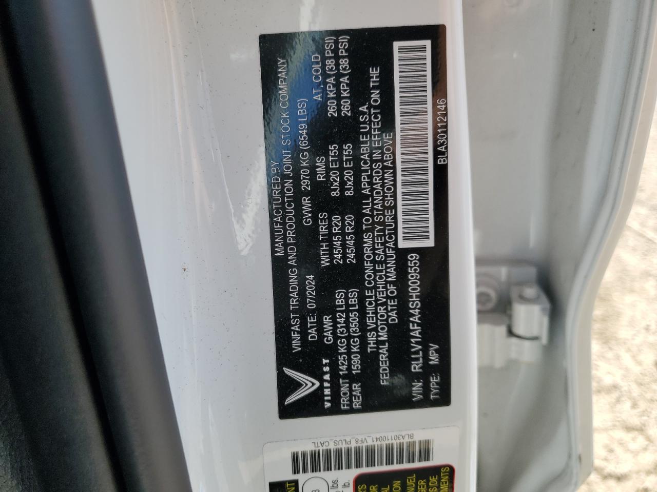 Lot #3279819281 2025 VINFAST TRADING AND PRODU VF 8 PLUS