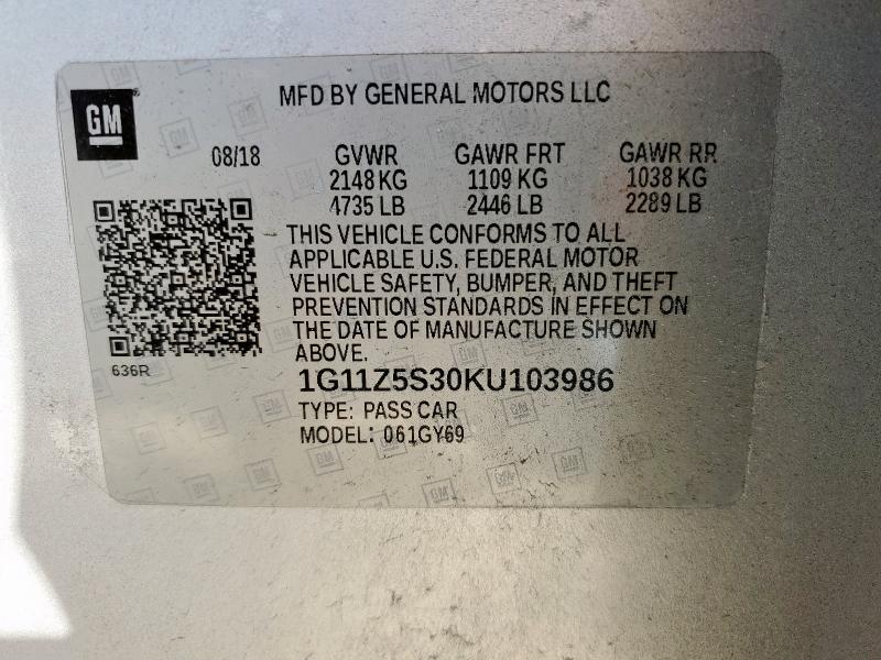 2019 CHEVROLET IMPALA LT 1G11Z5S30KU103986