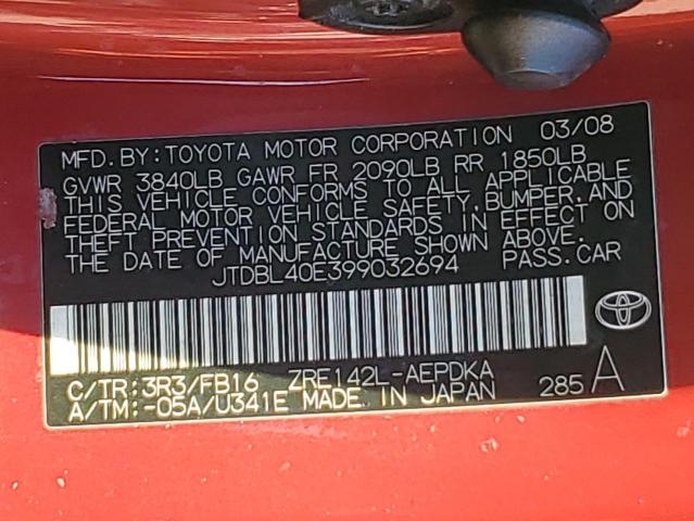 2009 TOYOTA COROLLA BA #3272017495