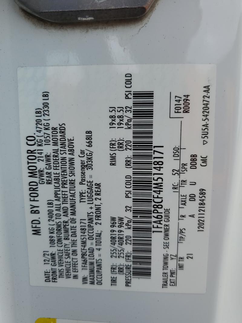 2021 FORD MUSTANG GT - 1FA6P8CF4M5148171