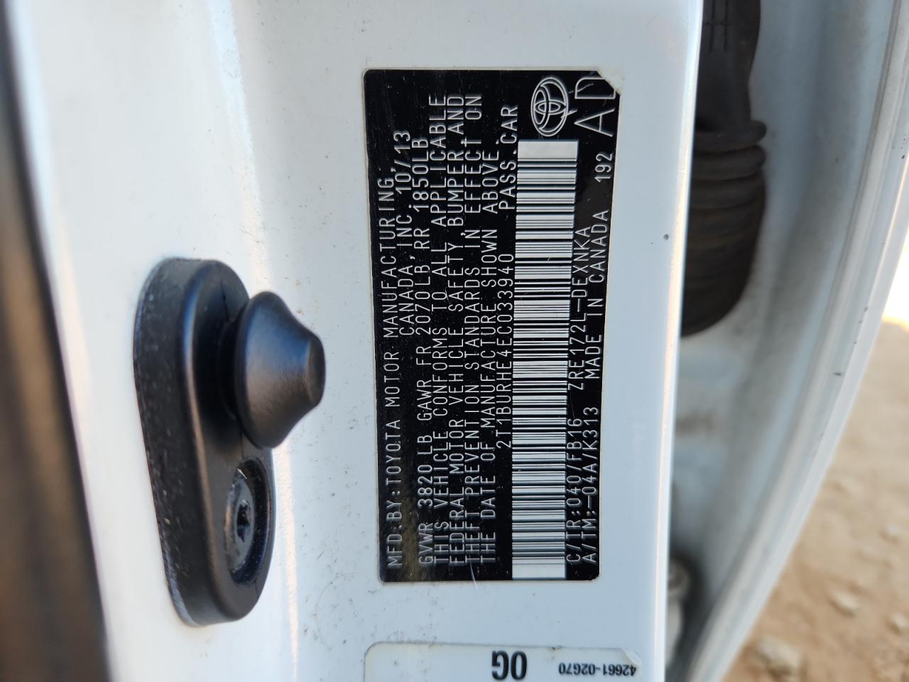 Lot #3315920081 2014 TOYOTA COROLLA L