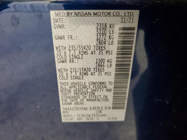 2022 NISSAN MURANO PLA 5N1AZ2DJ1NC109139