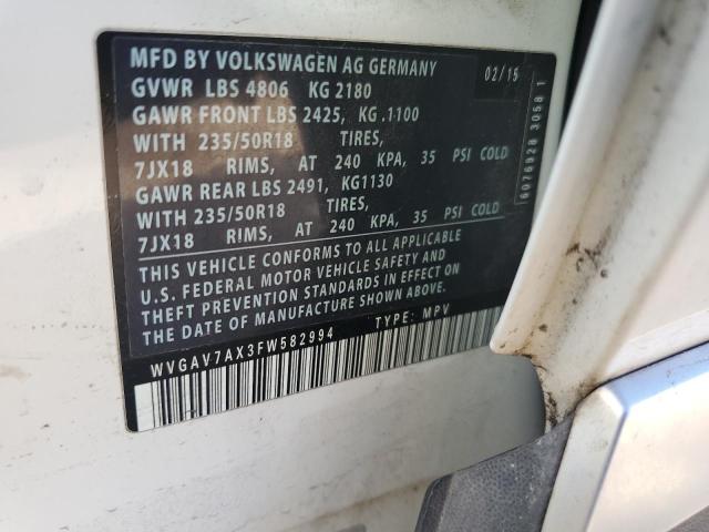 2015 VOLKSWAGEN TIGUAN S - WVGAV7AX3FW582994