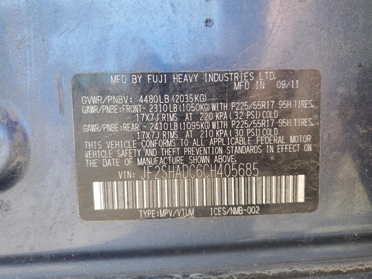 Lot #3264467477 2012 SUBA FORESTER 2.5X PREMIUM