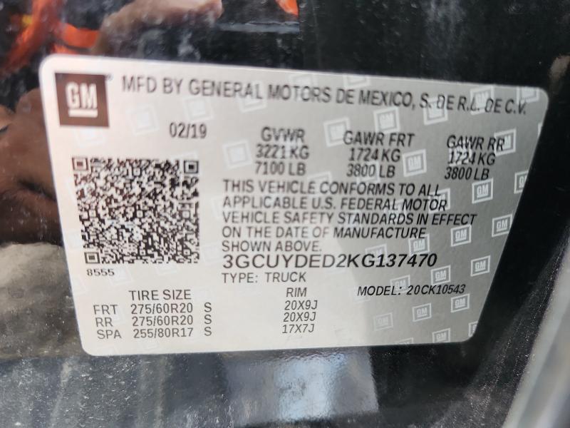 2019 CHEVROLET SILVERADO - 3GCUYDED2KG137470