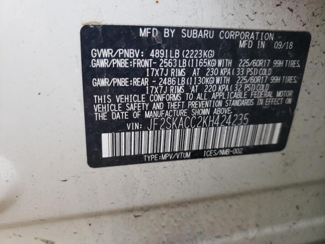 2019 SUBARU FORESTER JF2SKACC2KH424235