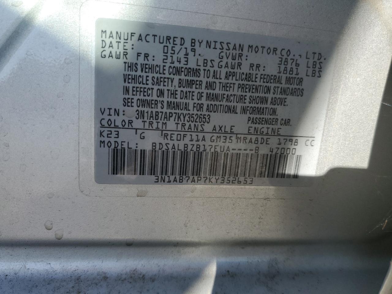 3N1AB7AP7KY352653 NISSAN SENTRA 2019