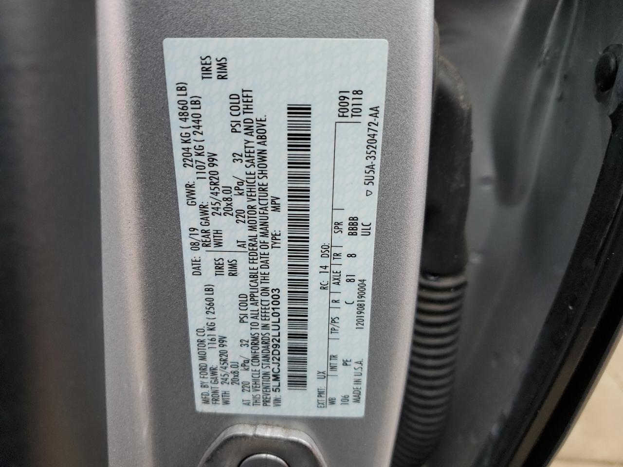 5LMCJ2D92LUL01003 LINCOLN CORSAIR 2020