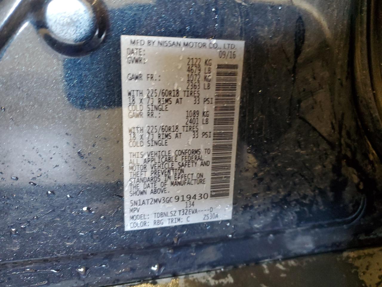 5N1AT2MV3GC919430 NISSAN ROGUE 2016