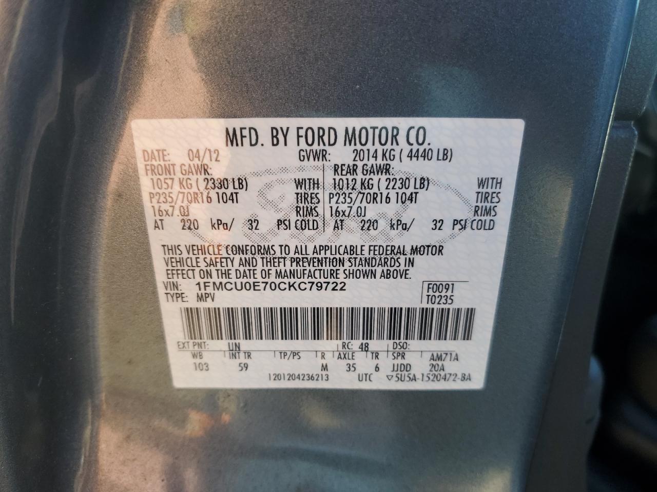 1FMCU0E70CKC79722 2012 Ford Escape Limited 1FMCU0E70CKC79722 2012 Ford Escape Limited