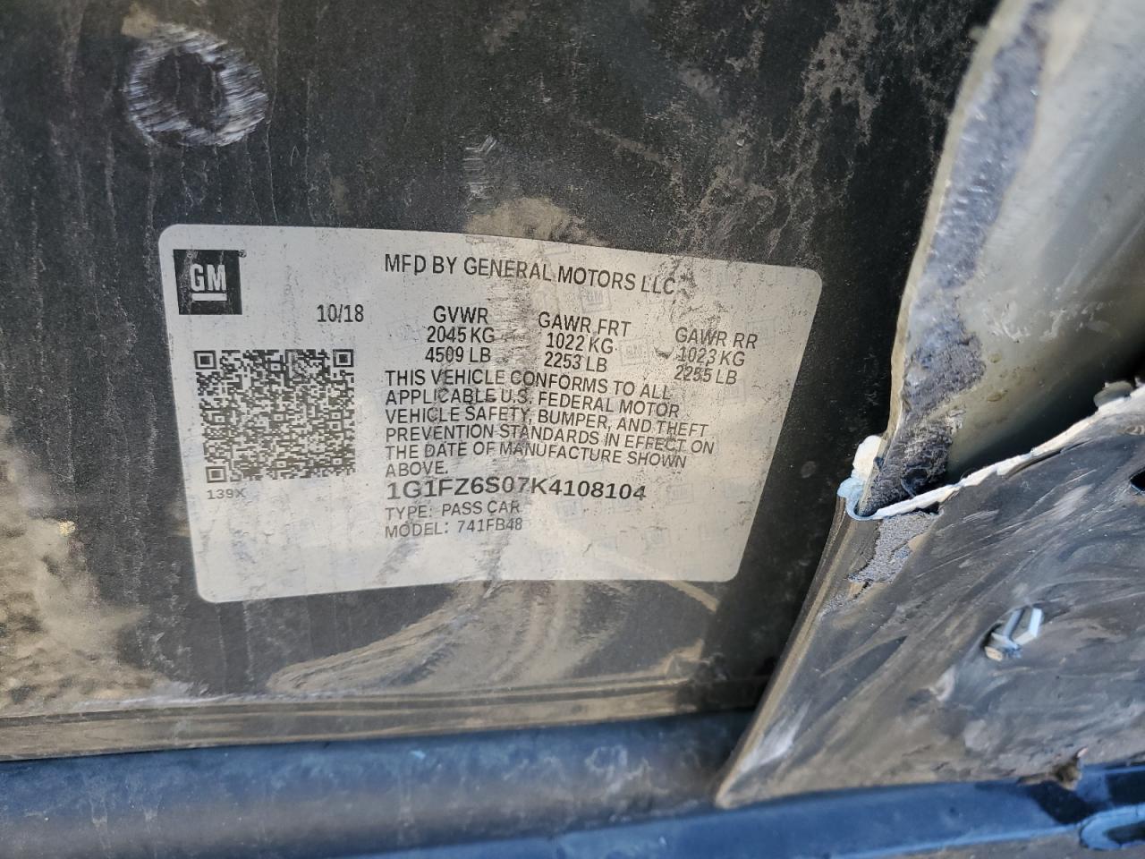 1G1FZ6S07K4108104 CHEVROLET BOLT 2019