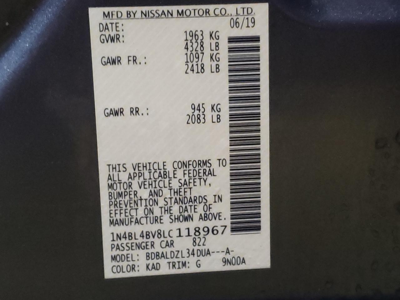 1N4BL4BV8LC118967 NISSAN ALTIMA 2020