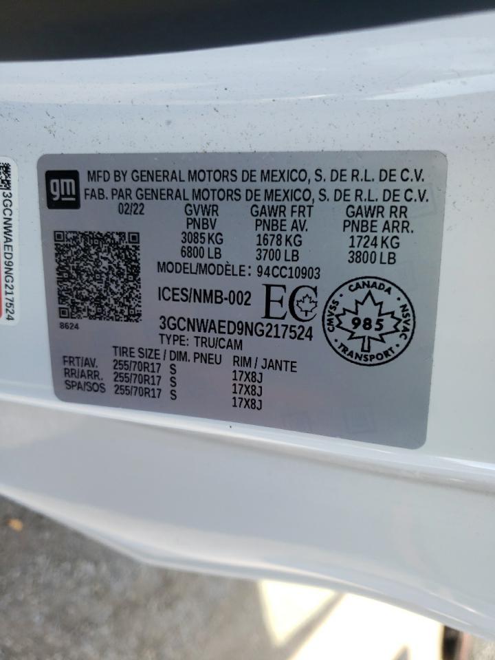 3GCNWAED9NG217524 CHEVROLET ALL Models 2022