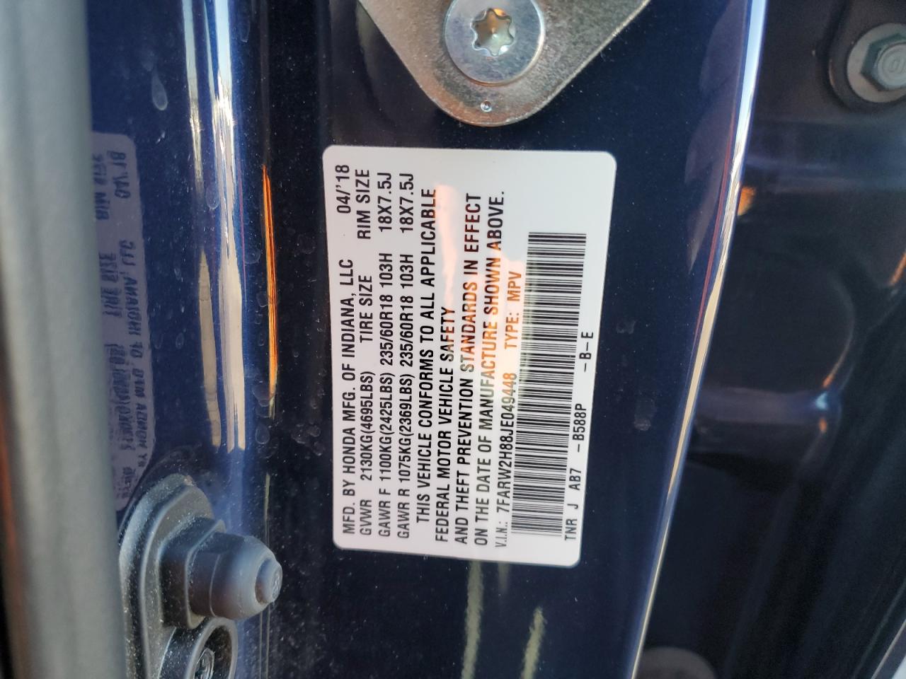 7FARW2H88JE049448 HONDA CRV 2018