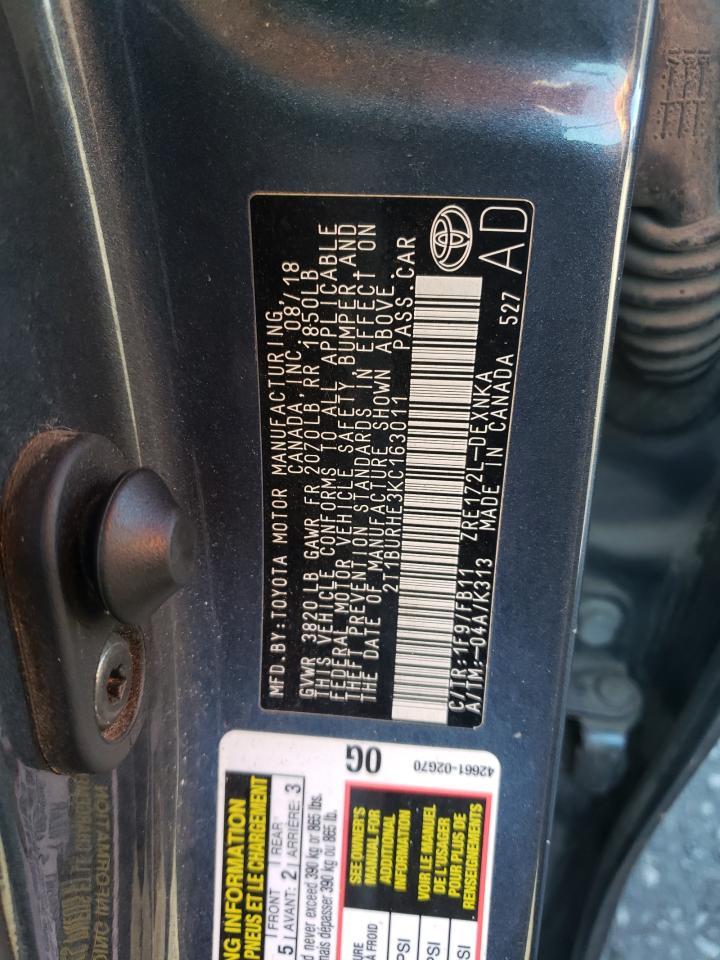 2T1BURHE3KC163011 TOYOTA COROLLA 2019