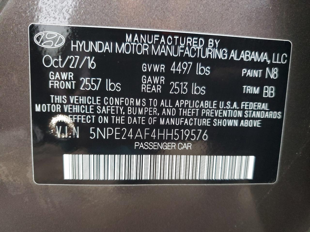 5NPE24AF4HH519576 2017 Hyundai Sonata Se