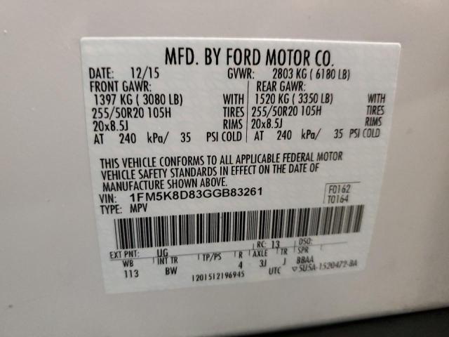 1FM5K8D83GGB83261 | 2016 FORD EXPLORER X