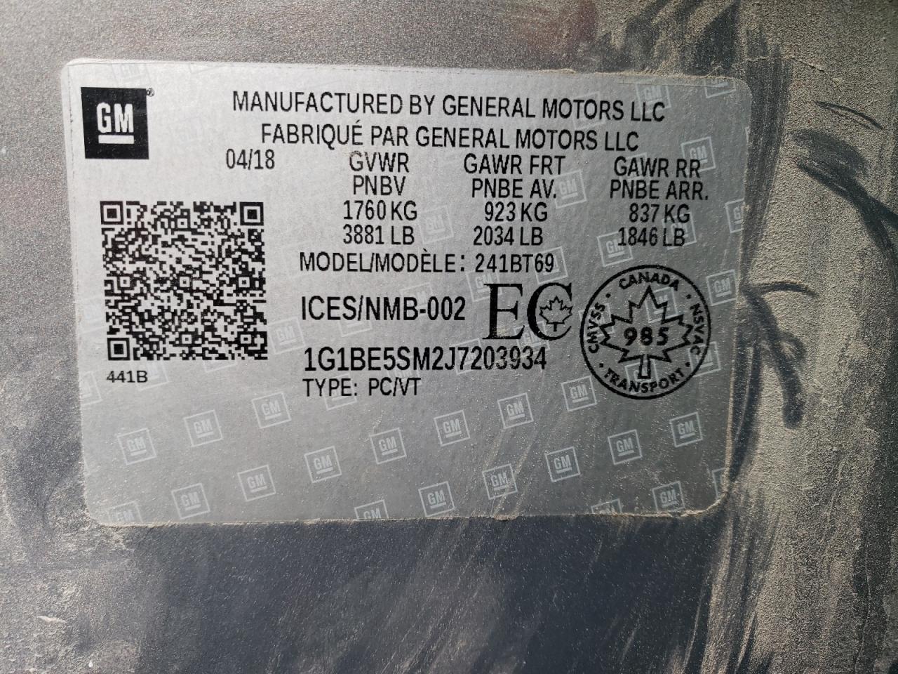 1G1BE5SM2J7203934 CHEVROLET CRUZE 2018