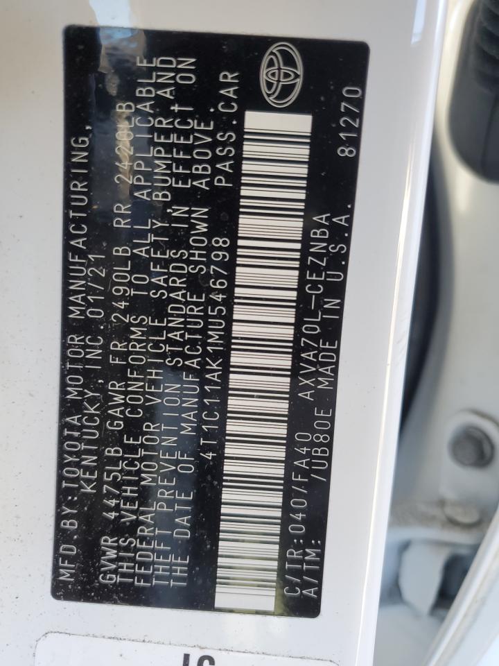 4T1C11AK1MU546798 TOYOTA CAMRY 2021