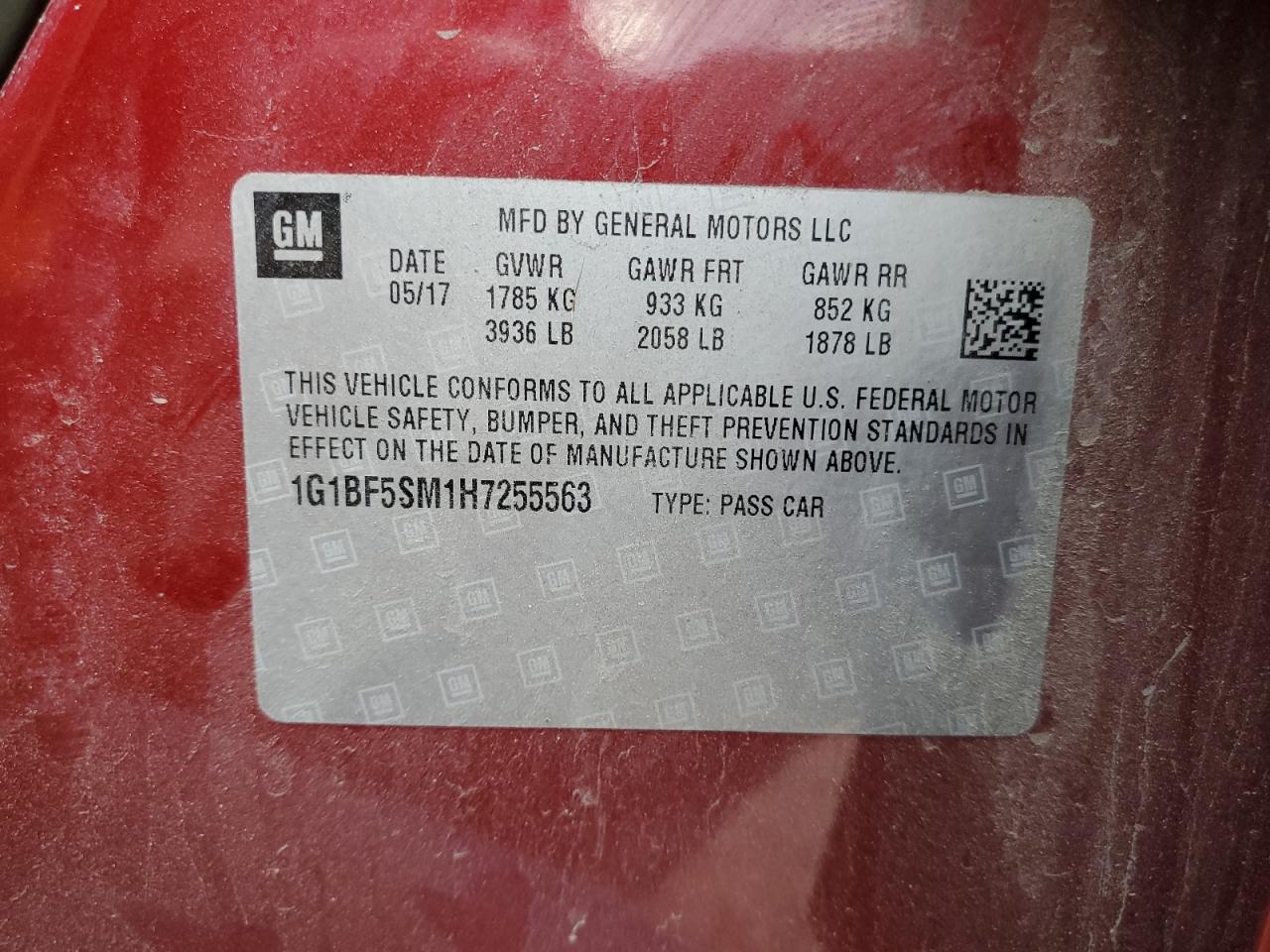 1G1BF5SM1H7255563 CHEVROLET CRUZE 2017