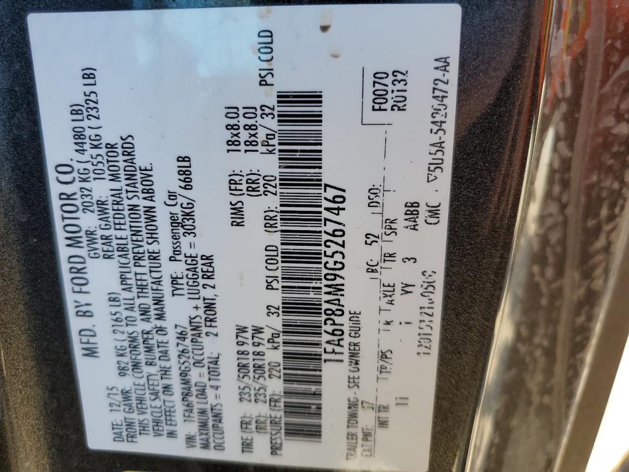 1FA6P8AM9G5267467 FORD ALL Models 2016