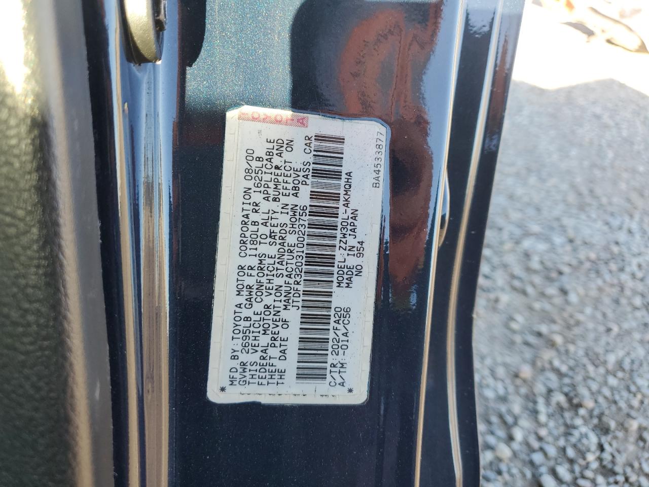 JTDFR320310023756 2001 Toyota Mr2 Spyder