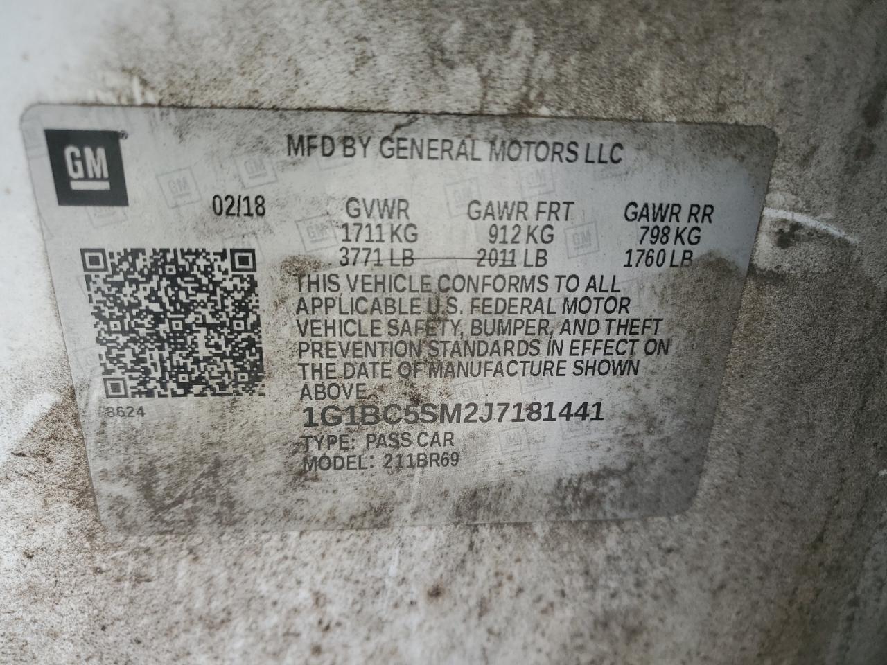 1G1BC5SM2J7181441 CHEVROLET CRUZE 2018