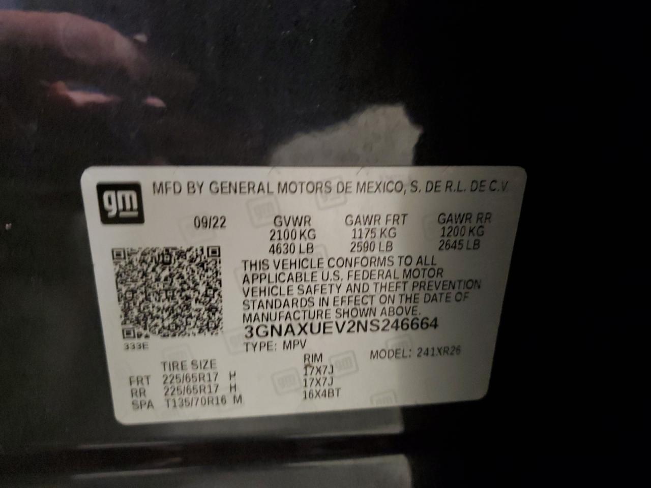 3GNAXUEV2NS246664 CHEVROLET EQUINOX 2022