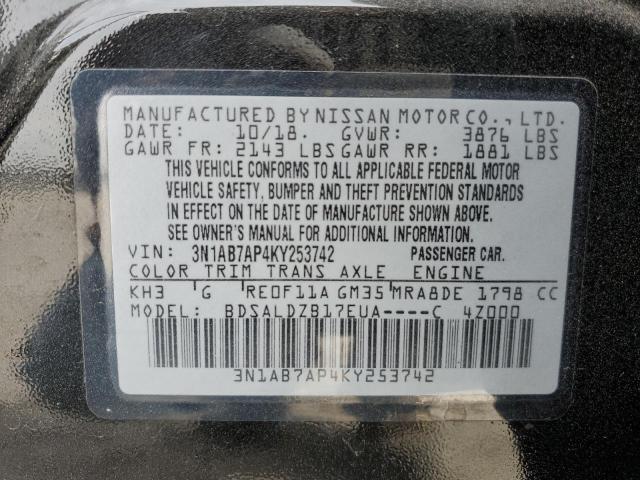 3N1AB7AP4KY253742 | 2019 NISSAN SENTRA S