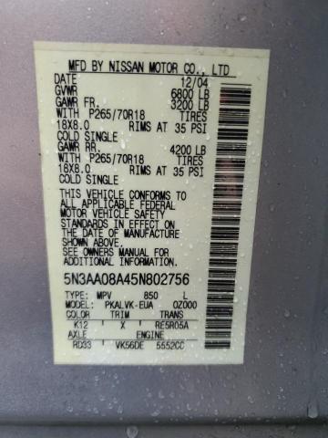 2005 Infiniti Qx56 VIN: 5N3AA08A45N802756 Lot: 77321973