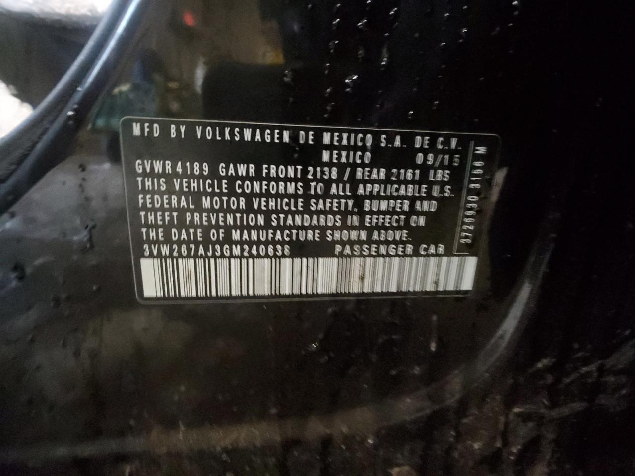 3VW267AJ3GM240638 2016 Volkswagen Jetta S