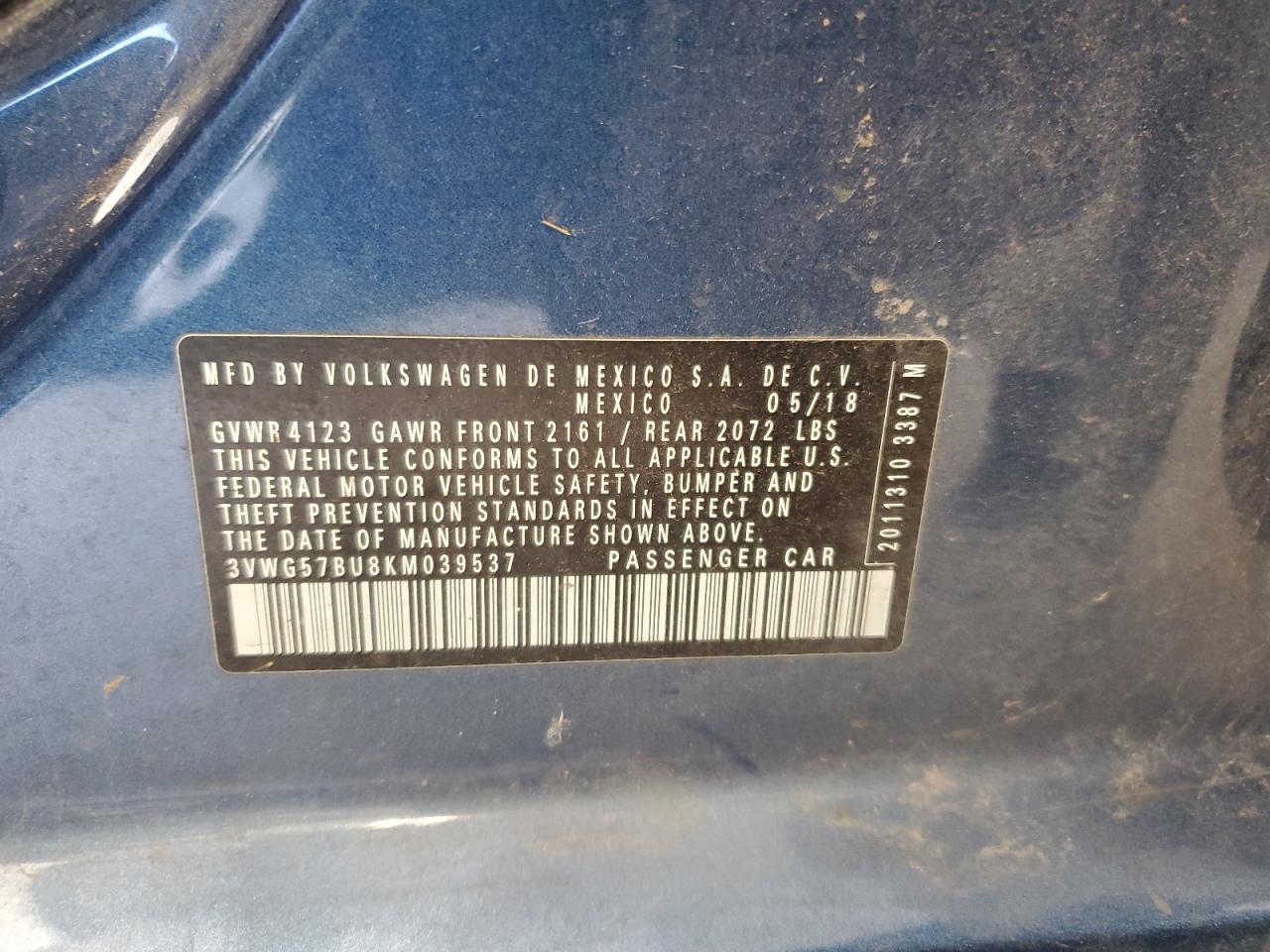 2019 Volkswagen Jetta Sel 1.4L(VIN: 3VWG57BU8KM039537