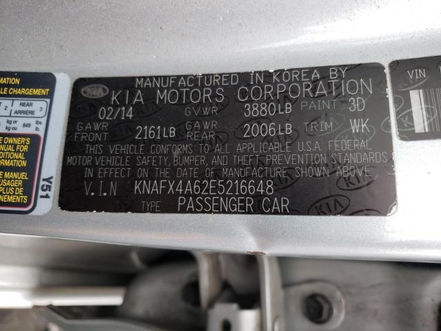 KNAFX4A62E5216648 KIA FORTE LX