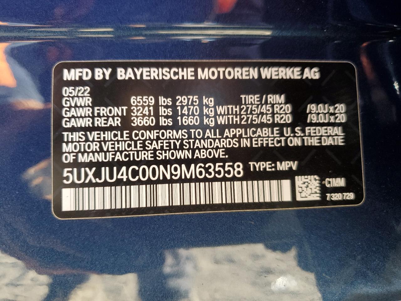 5UXJU4C00N9M63558 BMW X5 2022