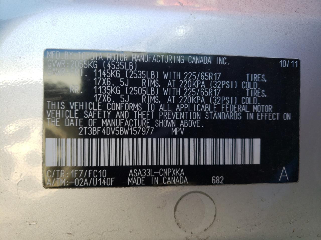 2T3BF4DV5BW157977 2011 Toyota Rav4