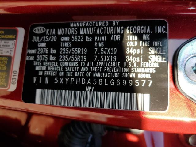 5XYPHDA58LG699577 KIA SORENTO EX
