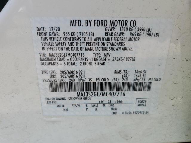 MAJ3S2GE7MC407716 | 2021 FORD ECOSPORT S