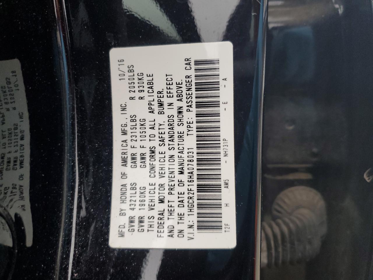 1HGCR2F16HA078031 HONDA ACCORD 2017