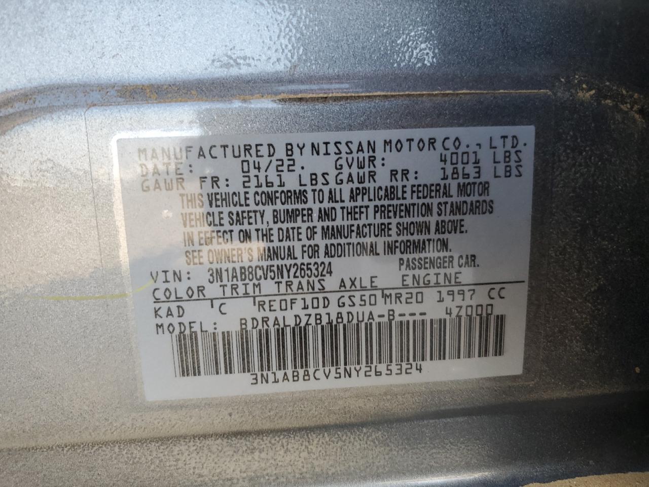 3N1AB8CV5NY265324 NISSAN SENTRA 2022