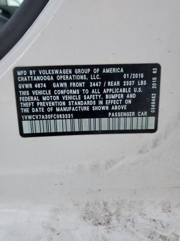 2015 VOLKSWAGEN PASSAT SEL - 1VWCV7A30FC063331