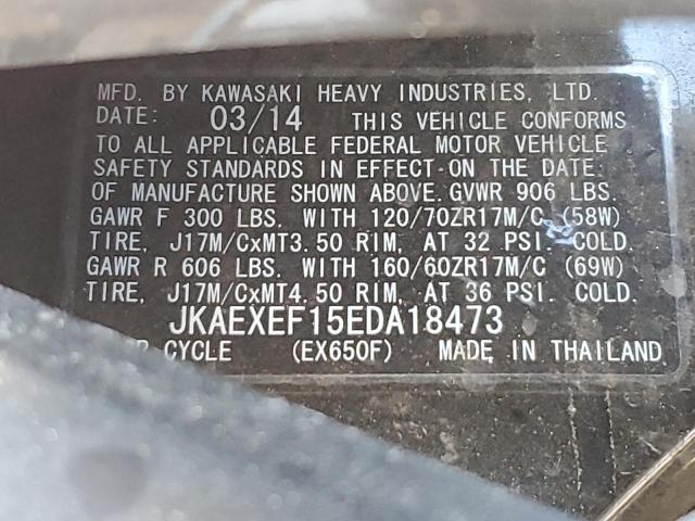2014 KAWASAKI EX650 F - JKAEXEF15EDA18473