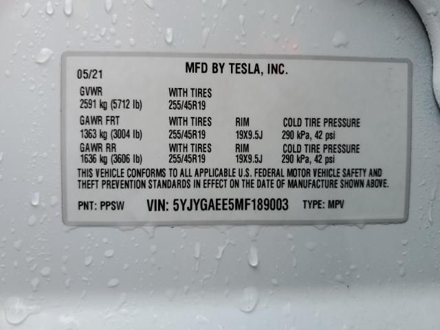 5YJYGAEE5MF189003 | 2021 TESLA MODEL Y