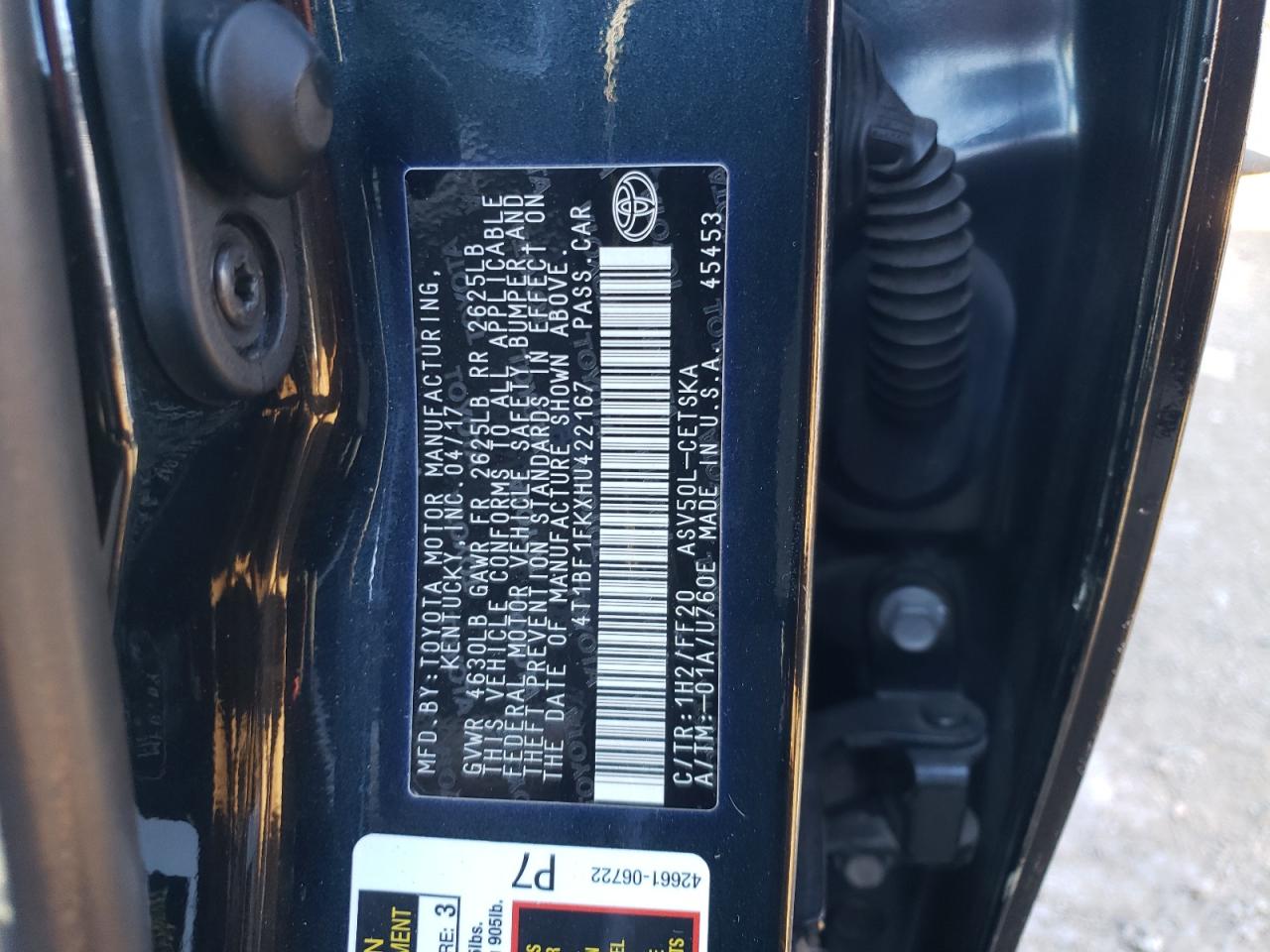4T1BF1FKXHU422167 TOYOTA CAMRY 2017