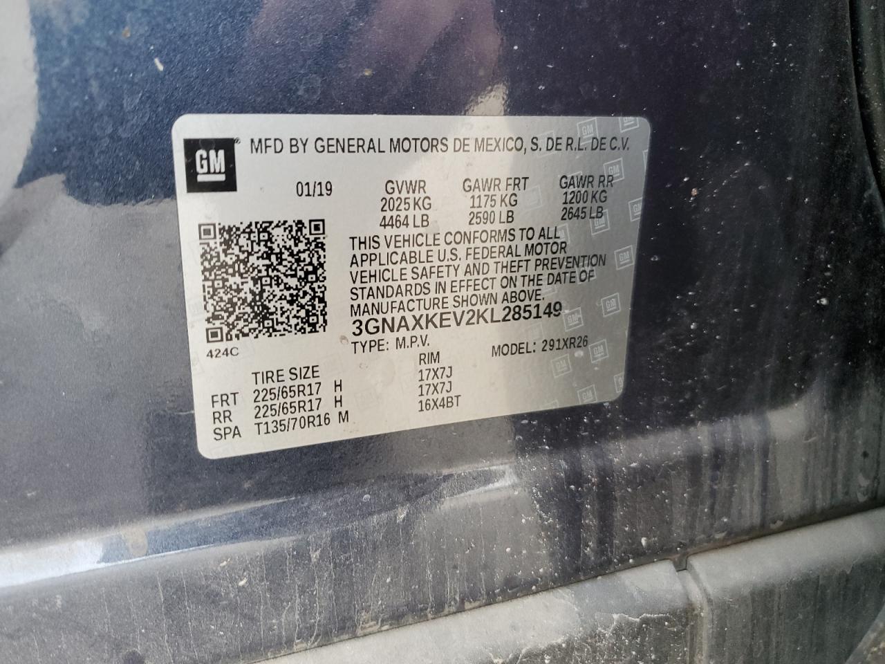 3GNAXKEV2KL285149 CHEVROLET EQUINOX 2019