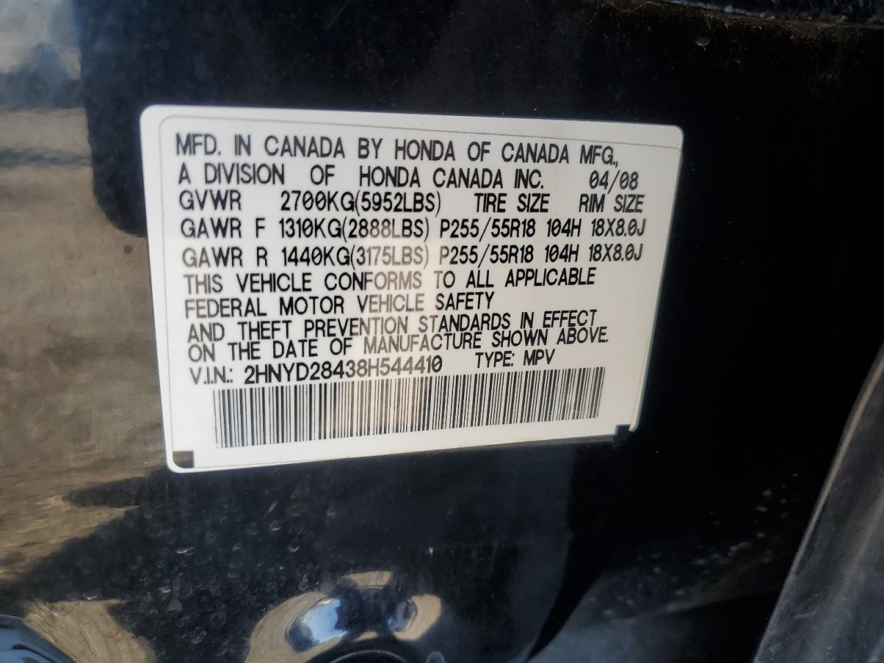 2hnyd28438h544410 2HNYD28438H544410 2008 Acura Mdx Technology