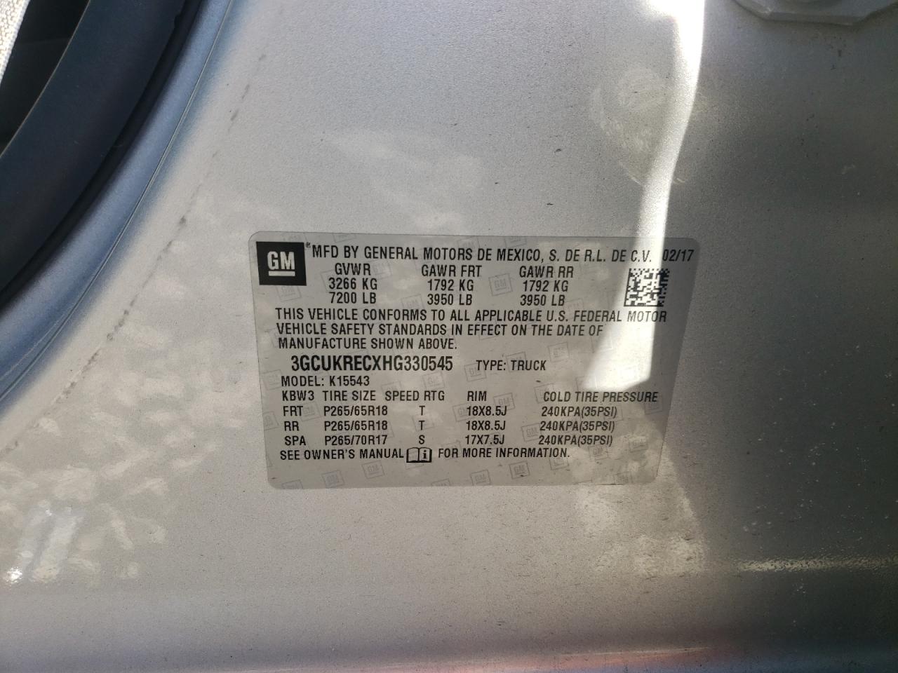 3GCUKRECXHG330545 CHEVROLET ALL Models 2017