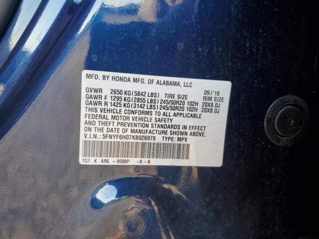 5FNYF6H07KB026978 Honda Pilot Elite