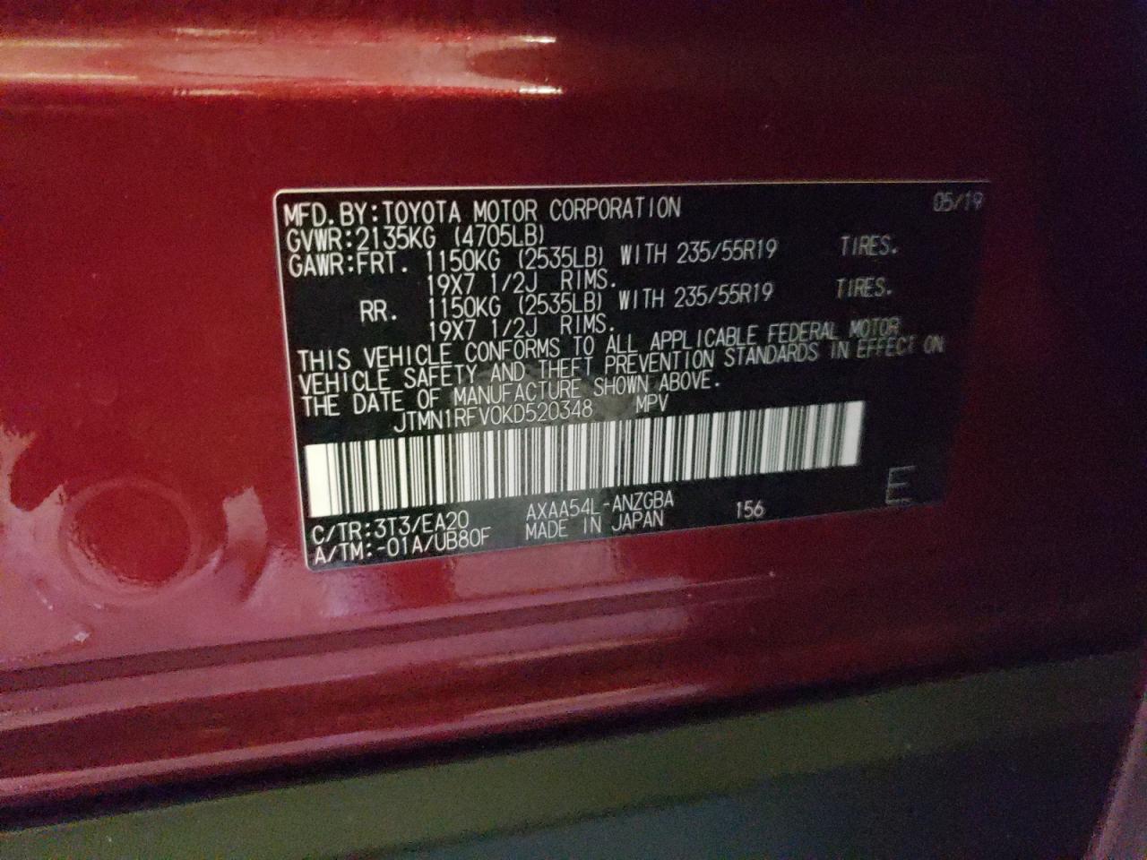 JTMN1RFV0KD520348 TOYOTA RAV4 2019