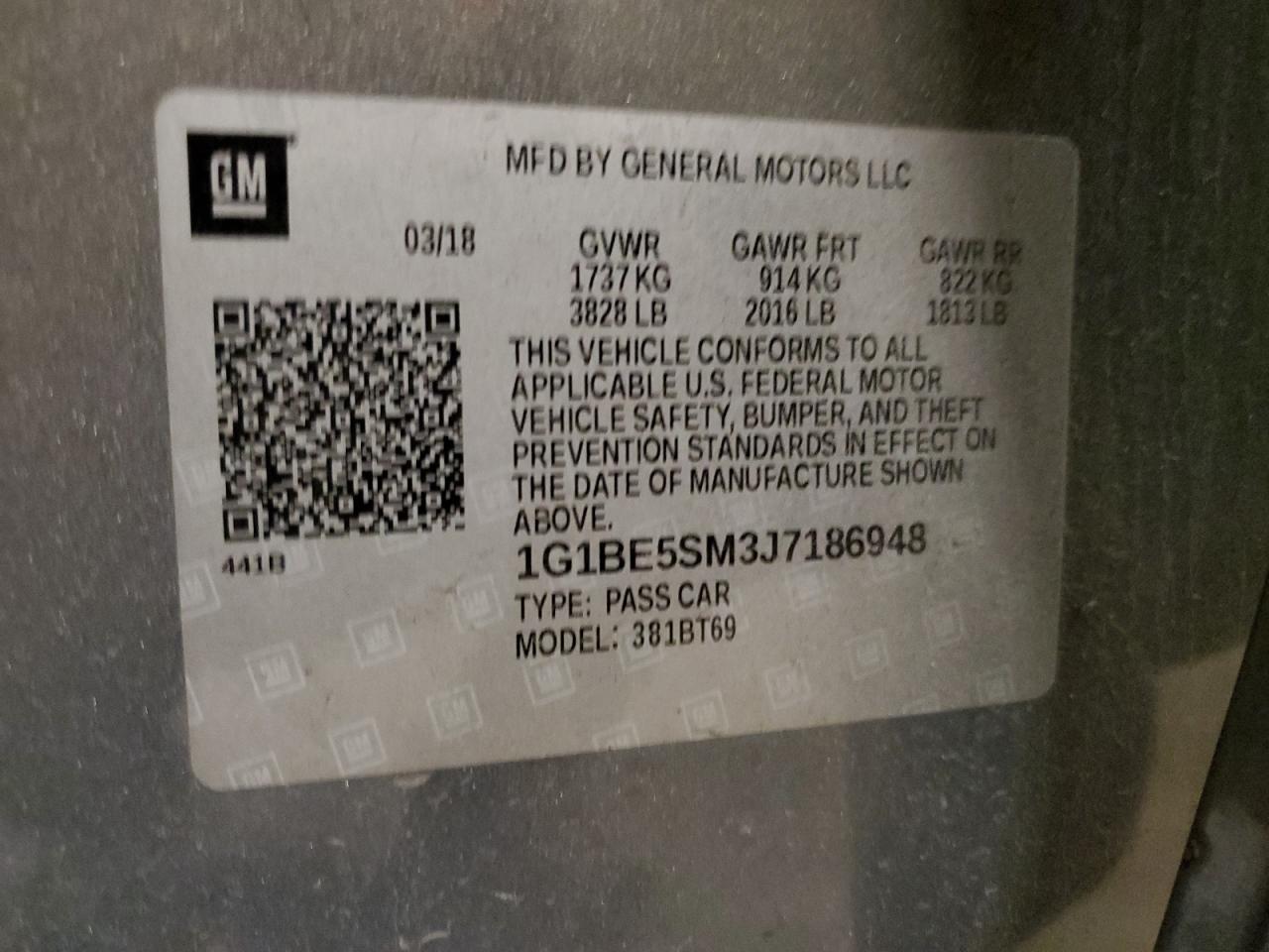1G1BE5SM3J7186948 CHEVROLET CRUZE 2018