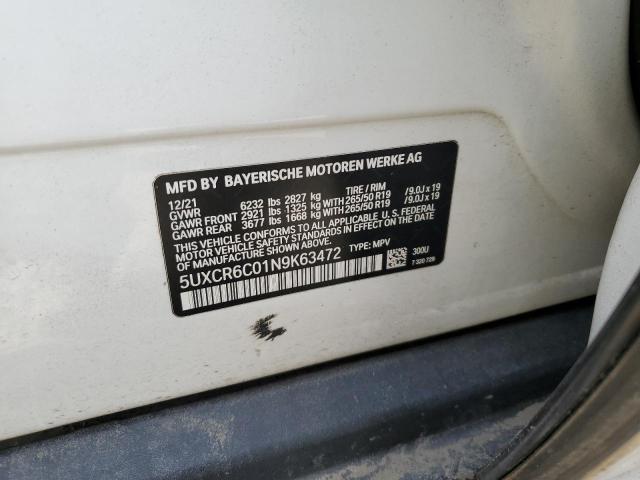 2022 BMW X5 xDrive40I VIN: 5UXCR6C01N9K63472 Lot: 75206893